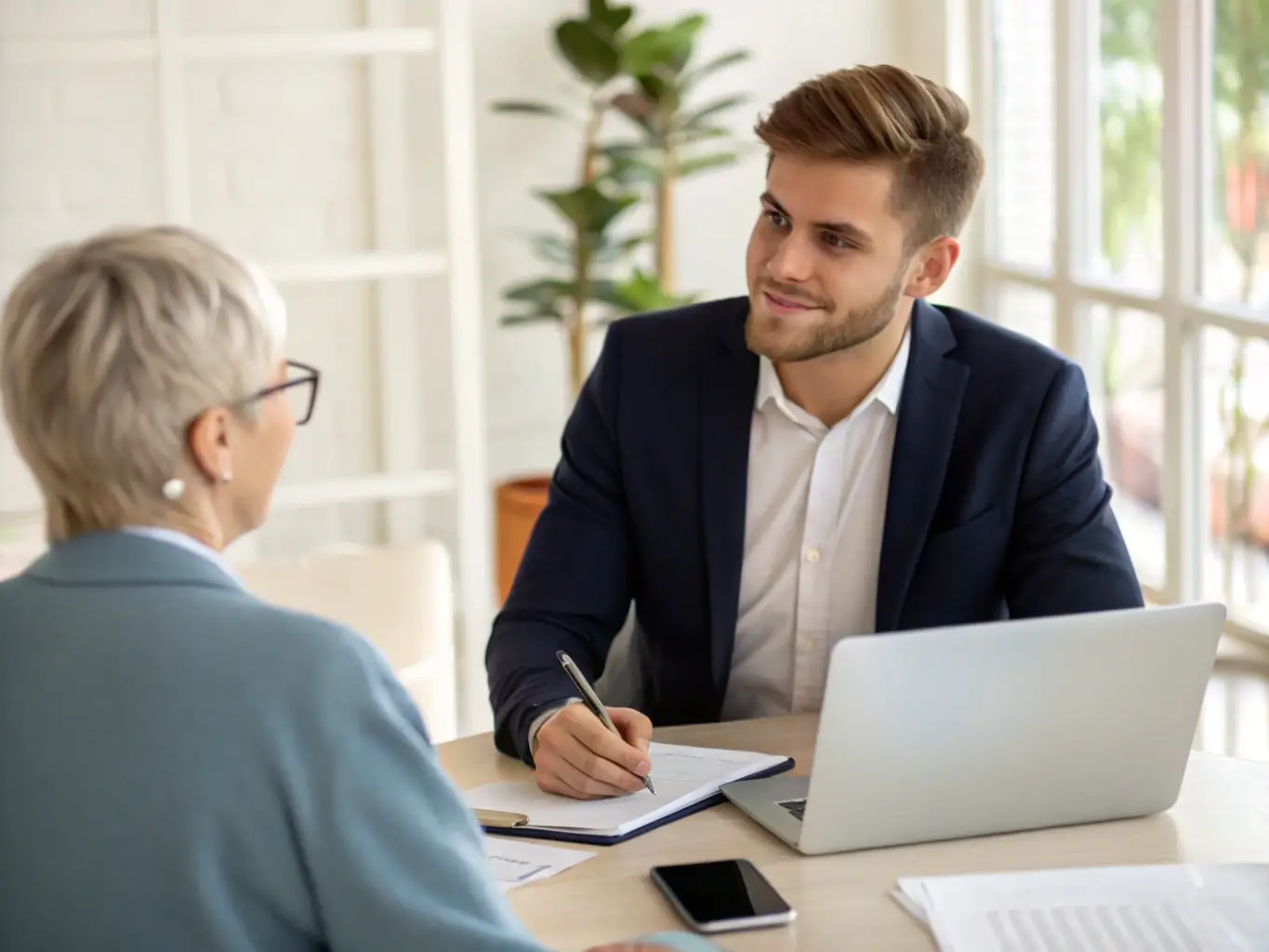 A confident applicant participating in a mock interview session with a NorthStar Admissions coach, receiving constructive feedback and practicing effective communication techniques in a professional setting.